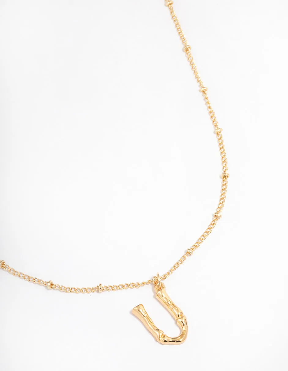 Letter 'U' Gold Plated Bamboo Initial Necklace