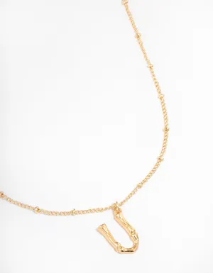 Letter 'U' Gold Plated Bamboo Initial Necklace