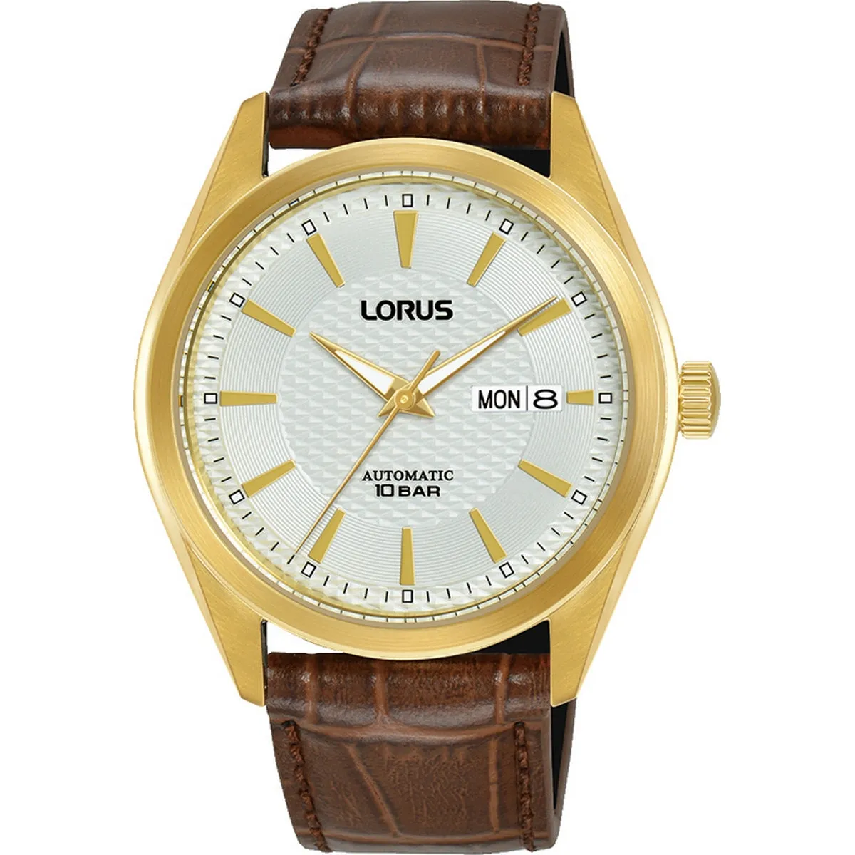 lorus automatic gents gold plated white dial strap watch