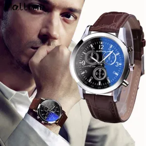Malloom Mens Roman Numerals Blue Ray Glass Watches Men Luxury Leather Analog Quartz Business Wrist Watch Men's Clock Relogio #YL