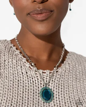 Manufactured Majesty - Blue - Reflective Oval Bead Iridescent Rhinestone Paparazzi Short Necklace - September 2024 Life of the Party Exclusive