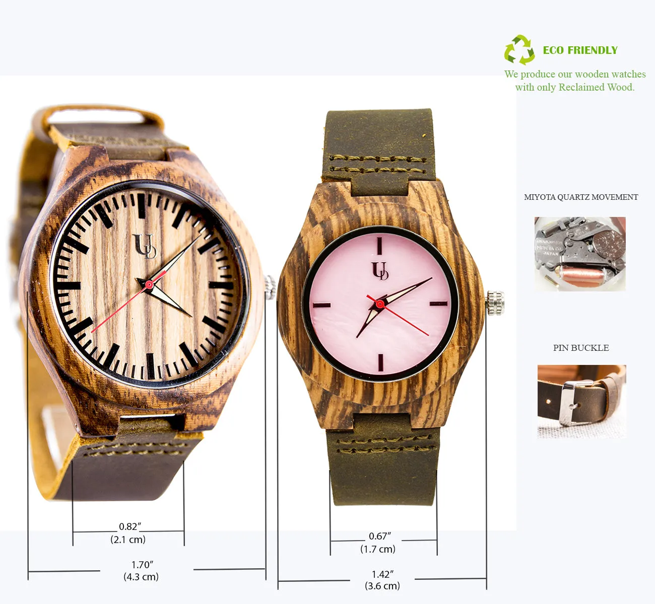 Match His and Hers Zebra Wooden Watches with Premium Leather Strap, Couple Wooden Watches