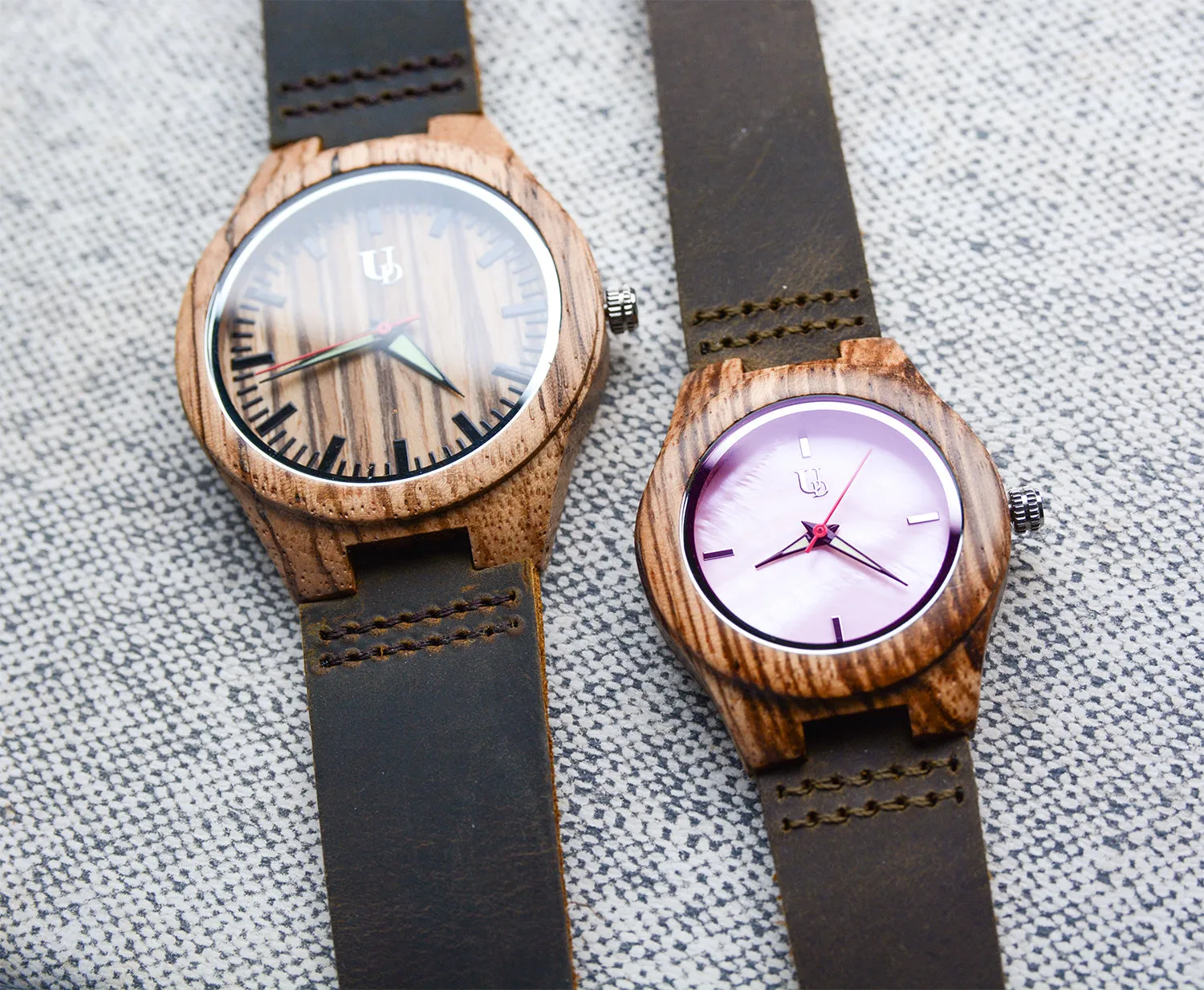Match His and Hers Zebra Wooden Watches with Premium Leather Strap, Couple Wooden Watches