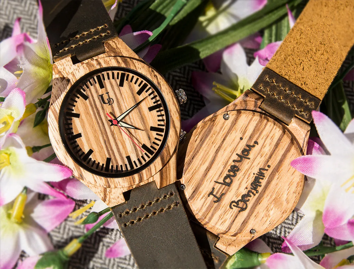 Match His and Hers Zebra Wooden Watches with Premium Leather Strap, Couple Wooden Watches