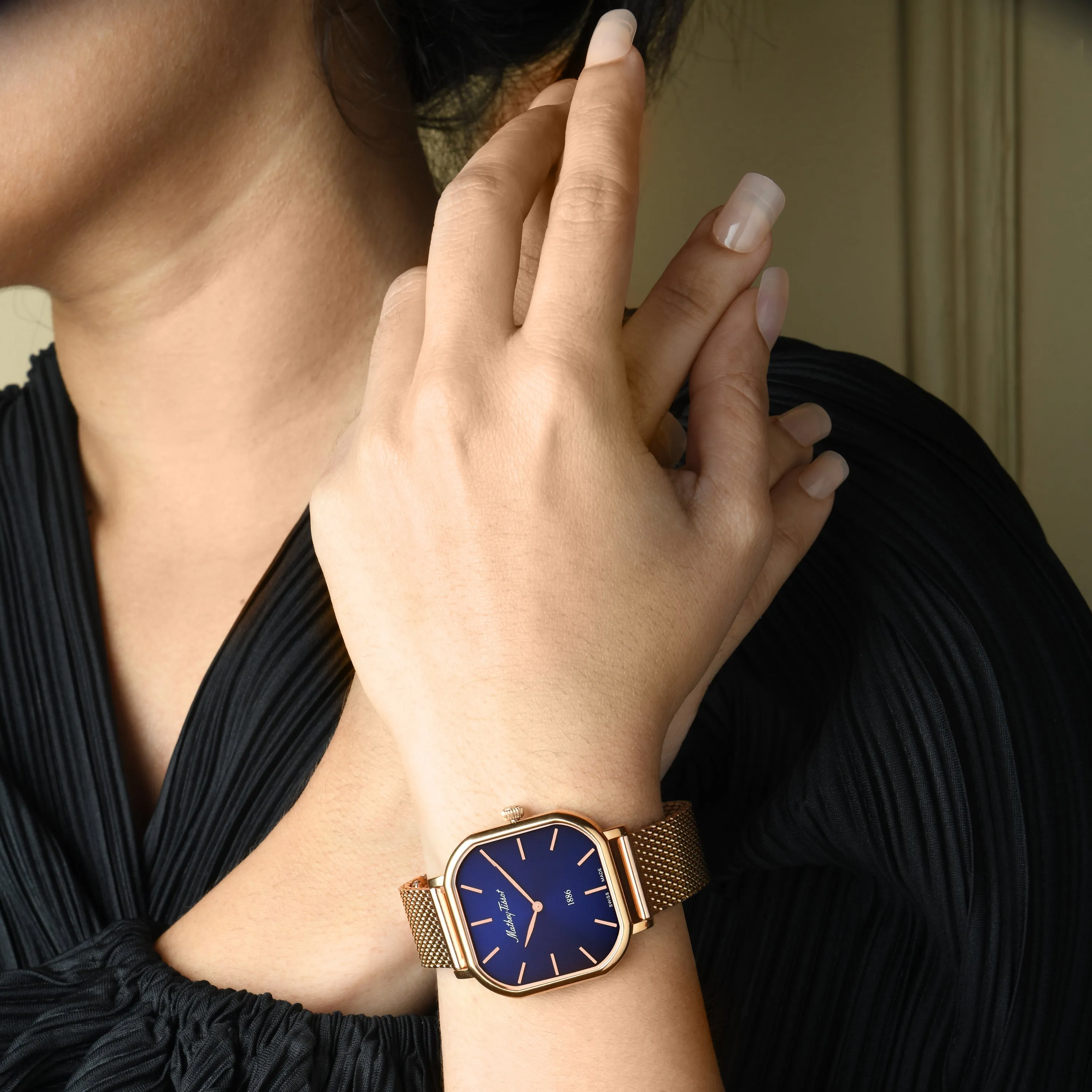 Mathey-Tissot Swiss Made Monsoon Square Quartz Blue Dial Ladies Watch - D7917PBU