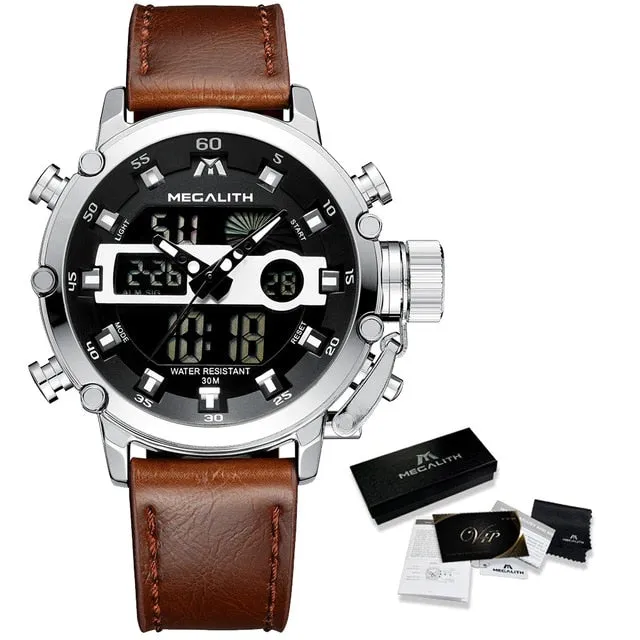 MEGALITH Men Sports Quartz Watch Men Multifunction Waterproof Luminous Wristwatch Men Dual Dispay Clock Horloges Mannen With Box