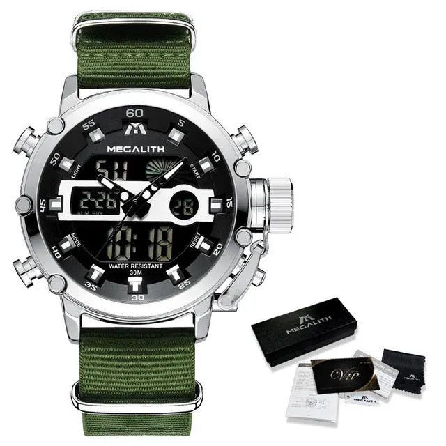 MEGALITH Men Sports Quartz Watch Men Multifunction Waterproof Luminous Wristwatch Men Dual Dispay Clock Horloges Mannen With Box