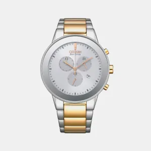 Men White Eco-drive Stainless Steel Chronograph Watch AT2244-84A