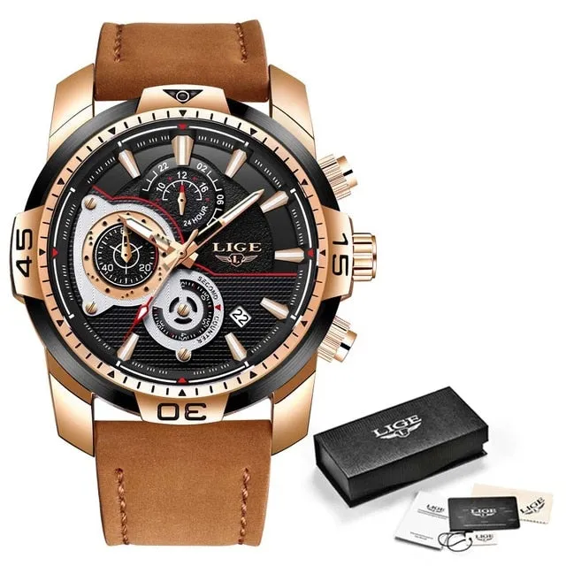 Mens Luxury Leather Waterproof Quartz Watches