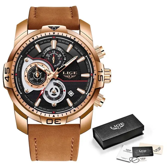 Mens Luxury Leather Waterproof Quartz Watches