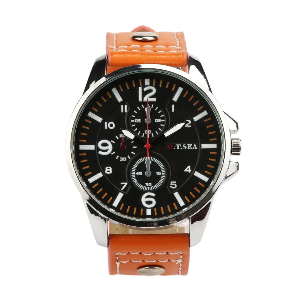 Men's Sports Quartz Watches Mens Watches Luxury Leather Wristwatches