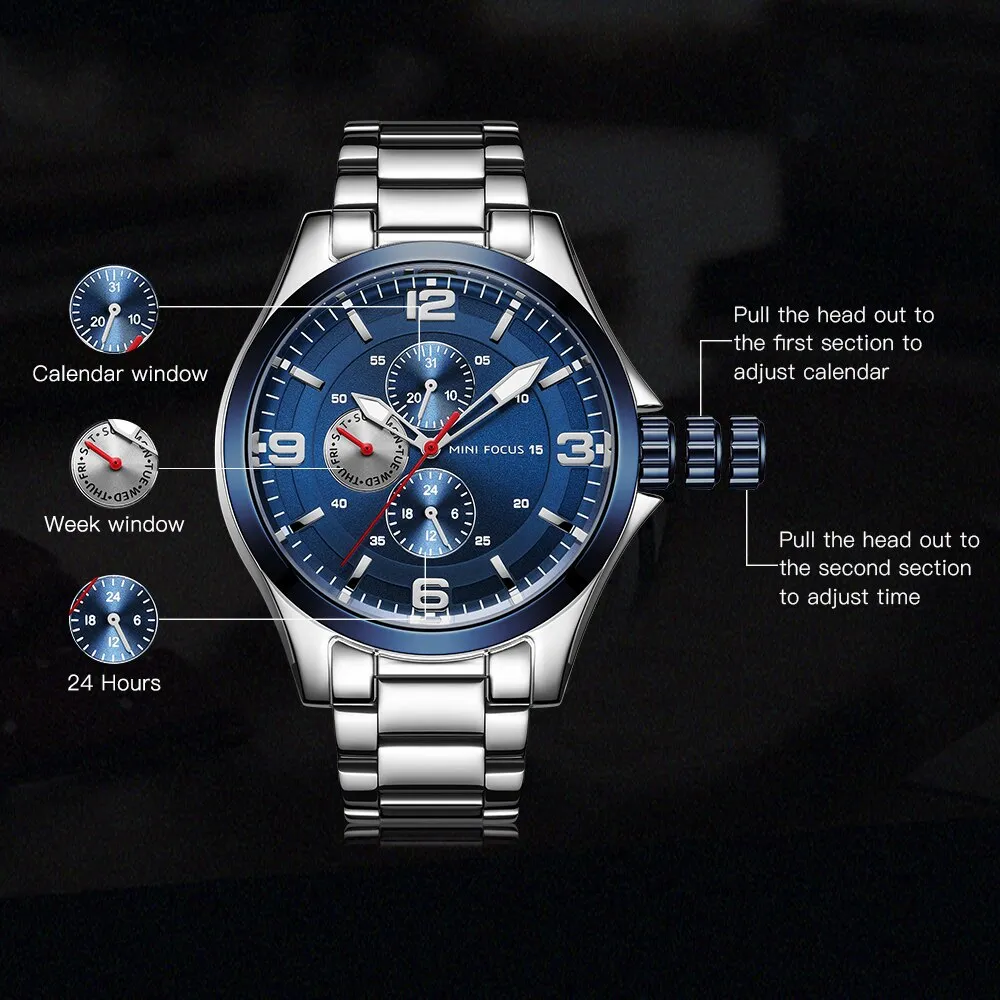 Mens Watches MINI FOCUS Top Brand Luxury Business Quartz Watch Men Sports Fashion Full Steel Watch Black Clock Relogio Masculino