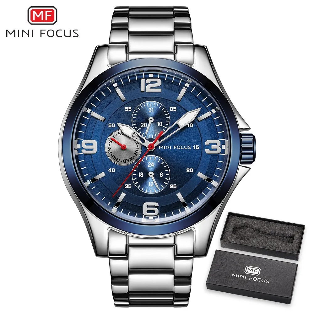 Mens Watches MINI FOCUS Top Brand Luxury Business Quartz Watch Men Sports Fashion Full Steel Watch Black Clock Relogio Masculino