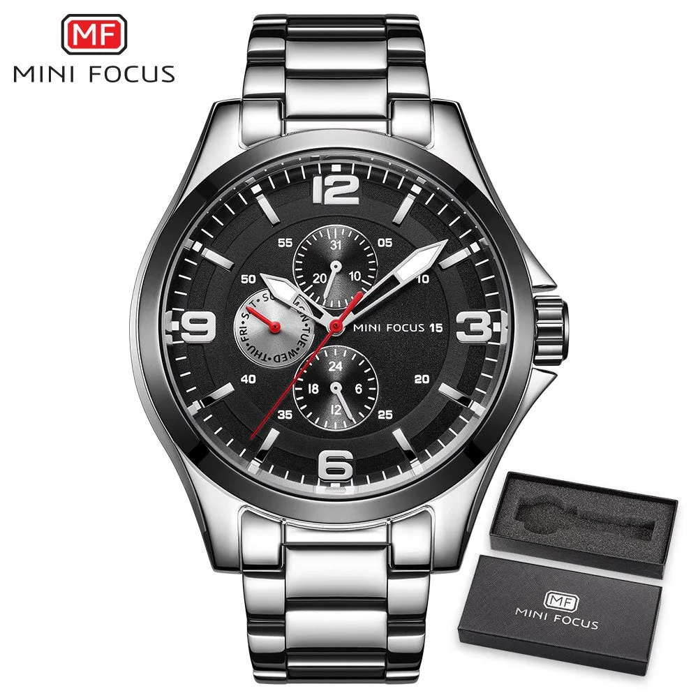 Mens Watches MINI FOCUS Top Brand Luxury Business Quartz Watch Men Sports Fashion Full Steel Watch Black Clock Relogio Masculino