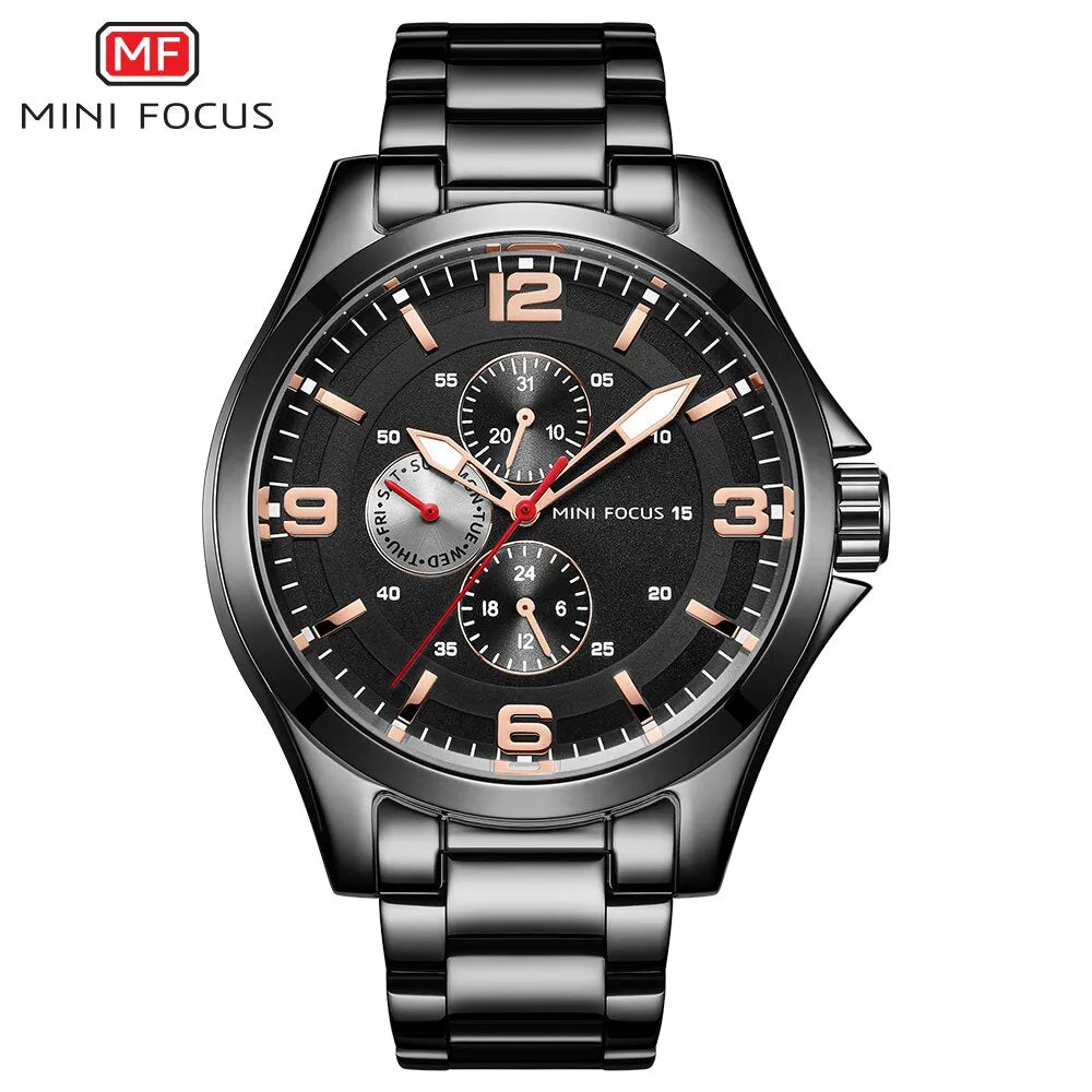 Mens Watches MINI FOCUS Top Brand Luxury Business Quartz Watch Men Sports Fashion Full Steel Watch Black Clock Relogio Masculino