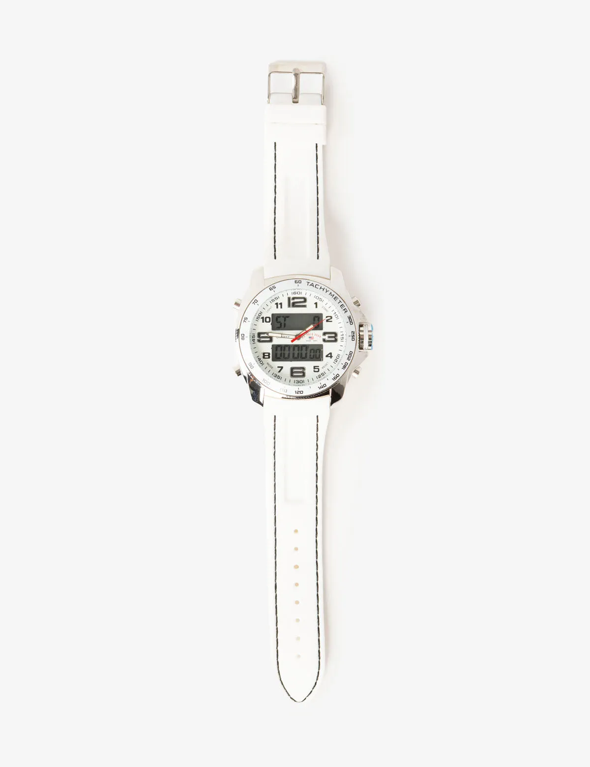 MEN'S WHITE STRAP ANA DIGI SPORTS WATCH