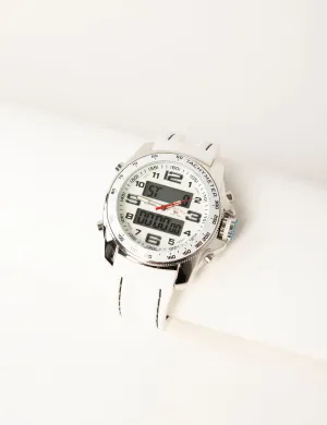 MEN'S WHITE STRAP ANA DIGI SPORTS WATCH
