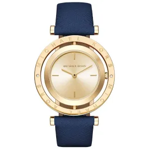 Michael Kors Averi Navy Blue Leather Strap Gold Dial Quartz Watch for Ladies - MK-2526