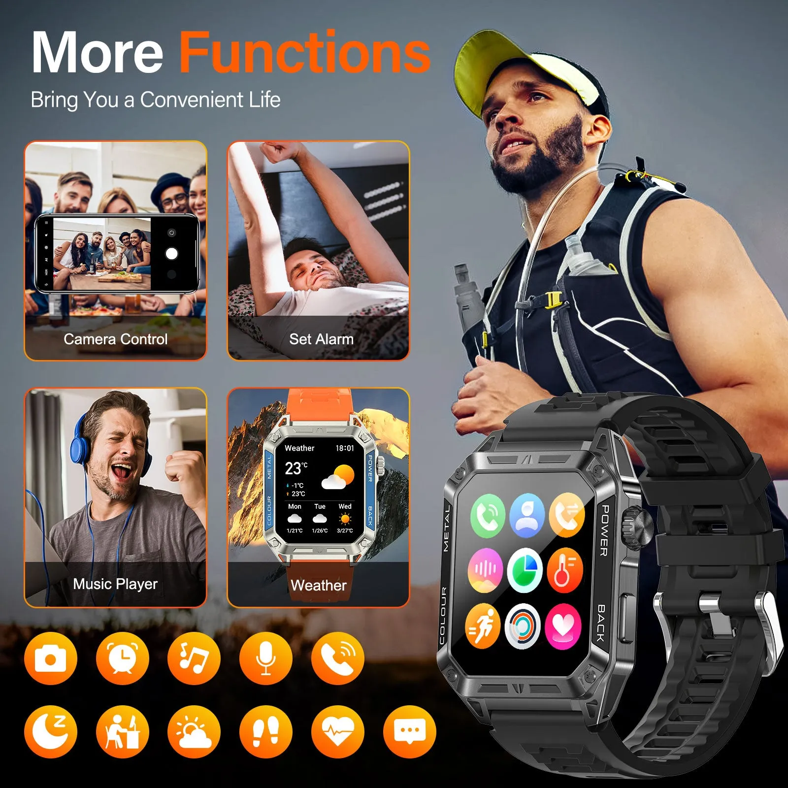 Military Smart Watch for Men 1.91'' Big Screen (Make/Answer Call) Rugged Fitness Tracker 100  Sports Modes Activity Tracker with Heart Rate SpO2 Sleep Monitor Tactical Smartwatch for iPhone Android