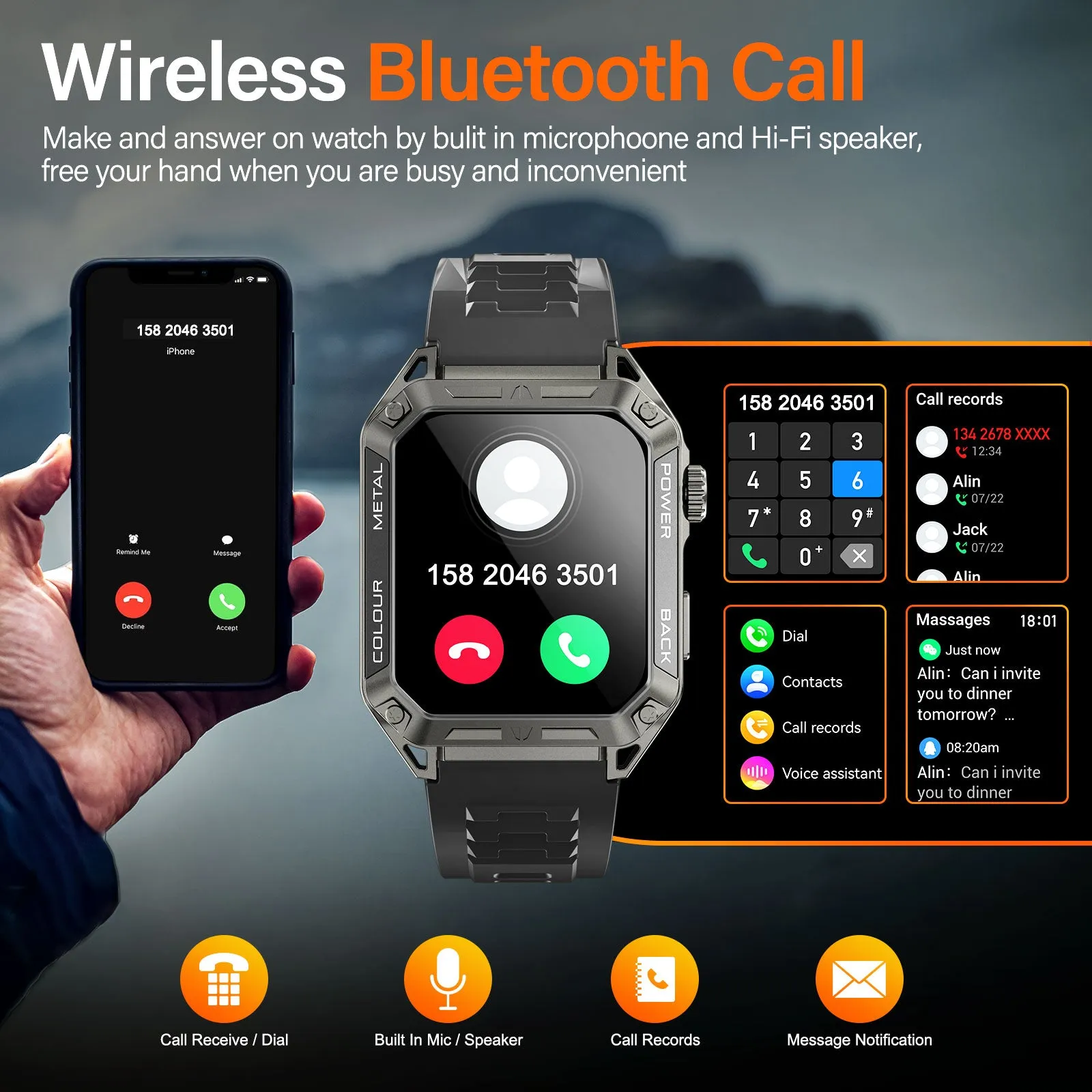 Military Smart Watch for Men 1.91'' Big Screen (Make/Answer Call) Rugged Fitness Tracker 100  Sports Modes Activity Tracker with Heart Rate SpO2 Sleep Monitor Tactical Smartwatch for iPhone Android