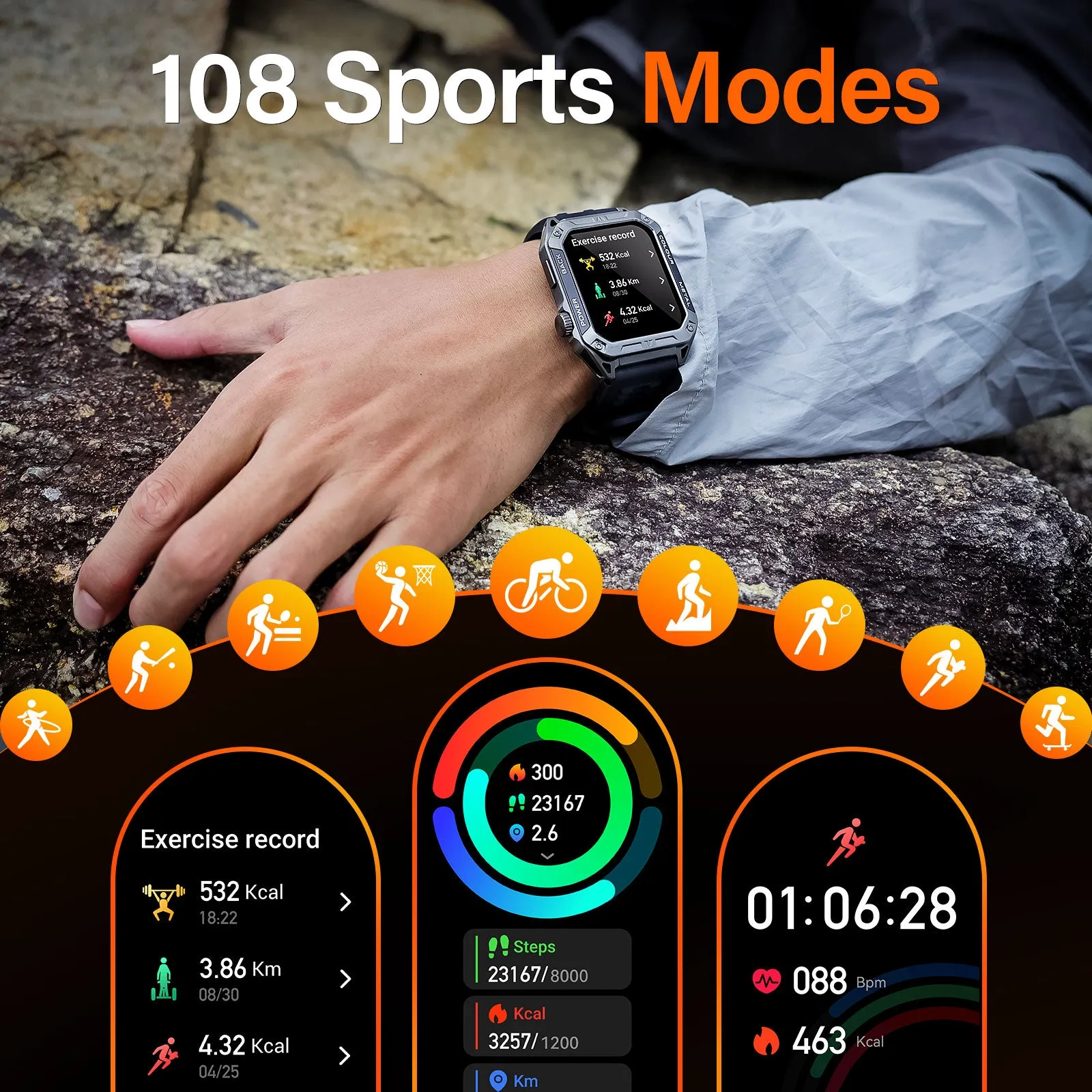 Military Smart Watch for Men 1.91'' Big Screen (Make/Answer Call) Rugged Fitness Tracker 100  Sports Modes Activity Tracker with Heart Rate SpO2 Sleep Monitor Tactical Smartwatch for iPhone Android