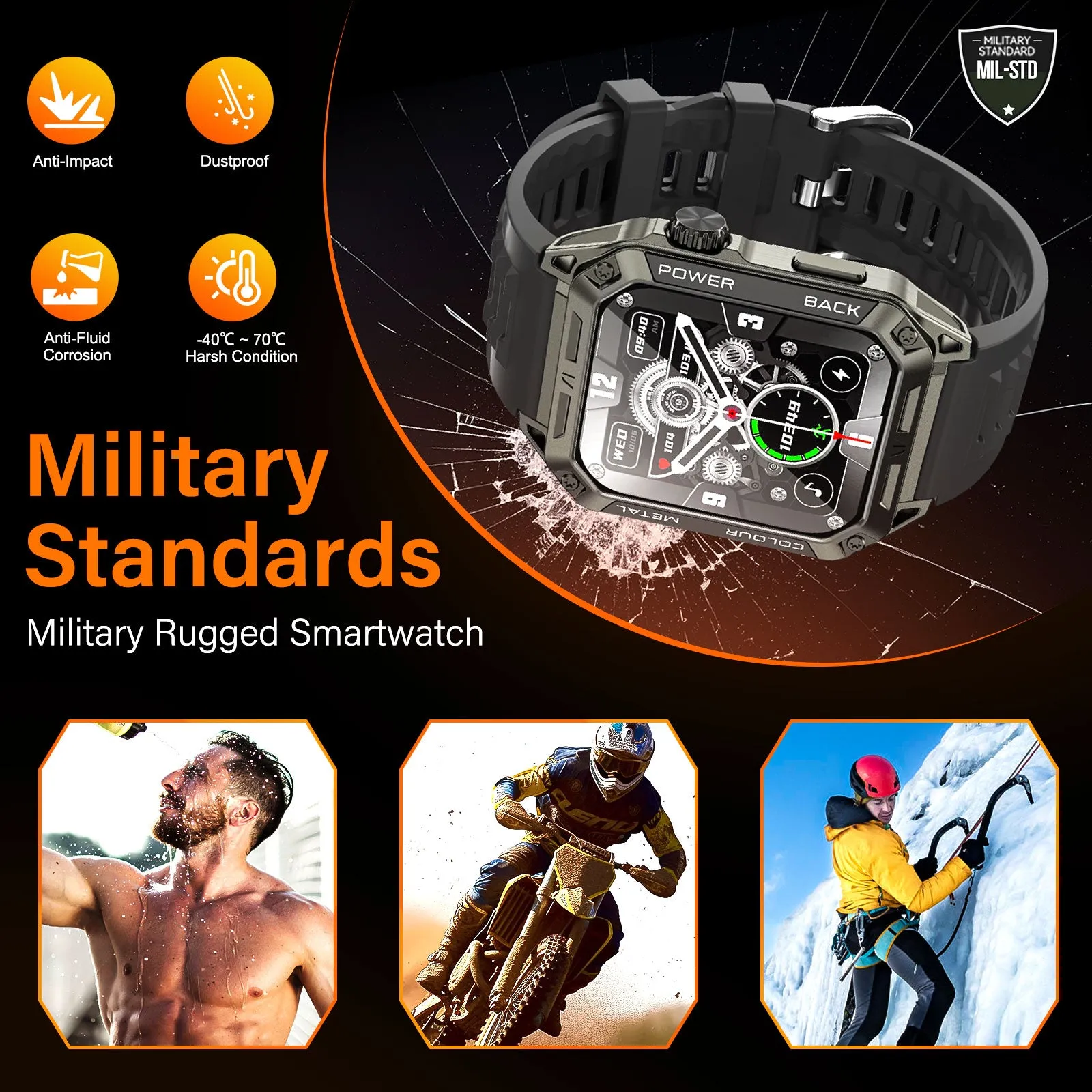 Military Smart Watch for Men 1.91'' Big Screen (Make/Answer Call) Rugged Fitness Tracker 100  Sports Modes Activity Tracker with Heart Rate SpO2 Sleep Monitor Tactical Smartwatch for iPhone Android