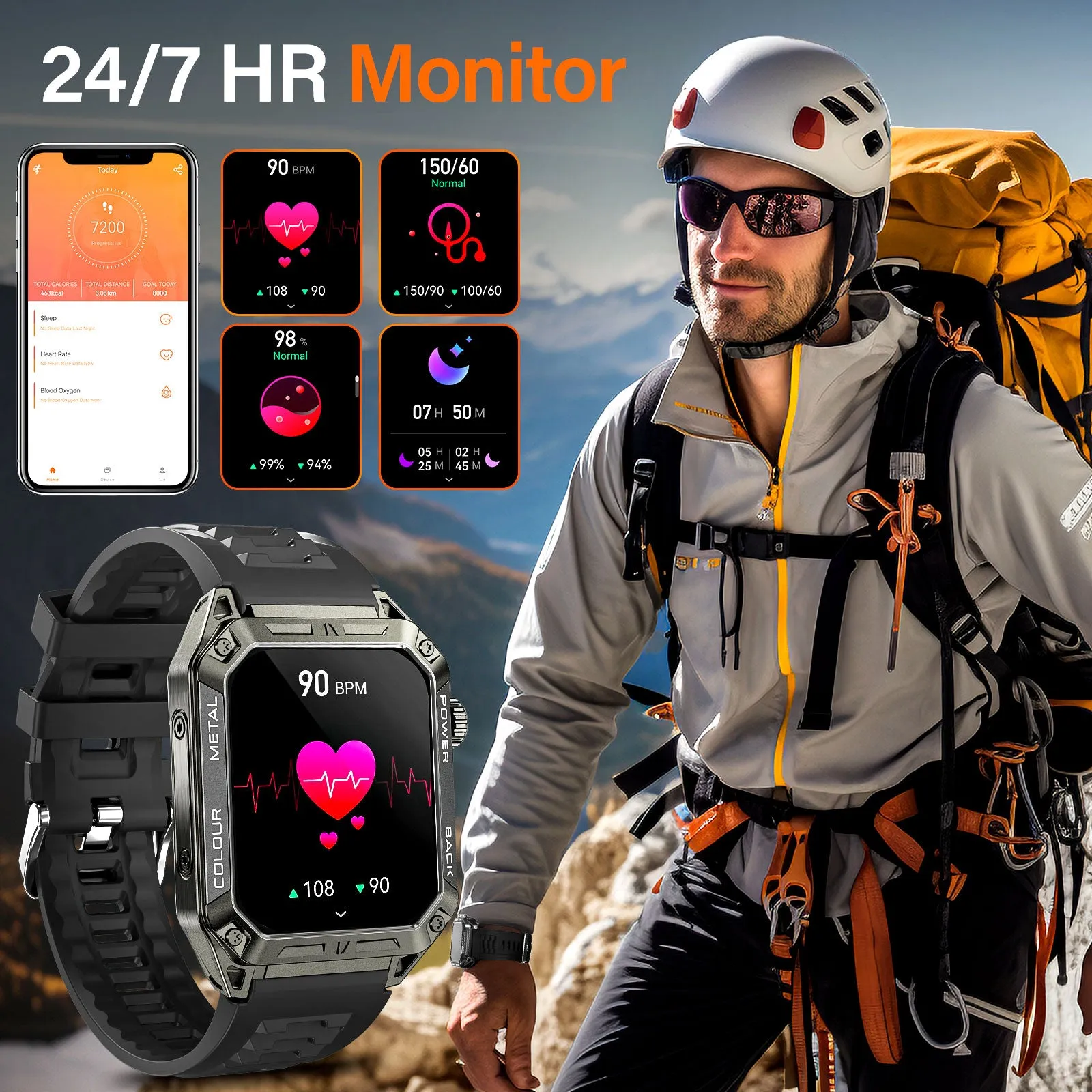 Military Smart Watch for Men 1.91'' Big Screen (Make/Answer Call) Rugged Fitness Tracker 100  Sports Modes Activity Tracker with Heart Rate SpO2 Sleep Monitor Tactical Smartwatch for iPhone Android