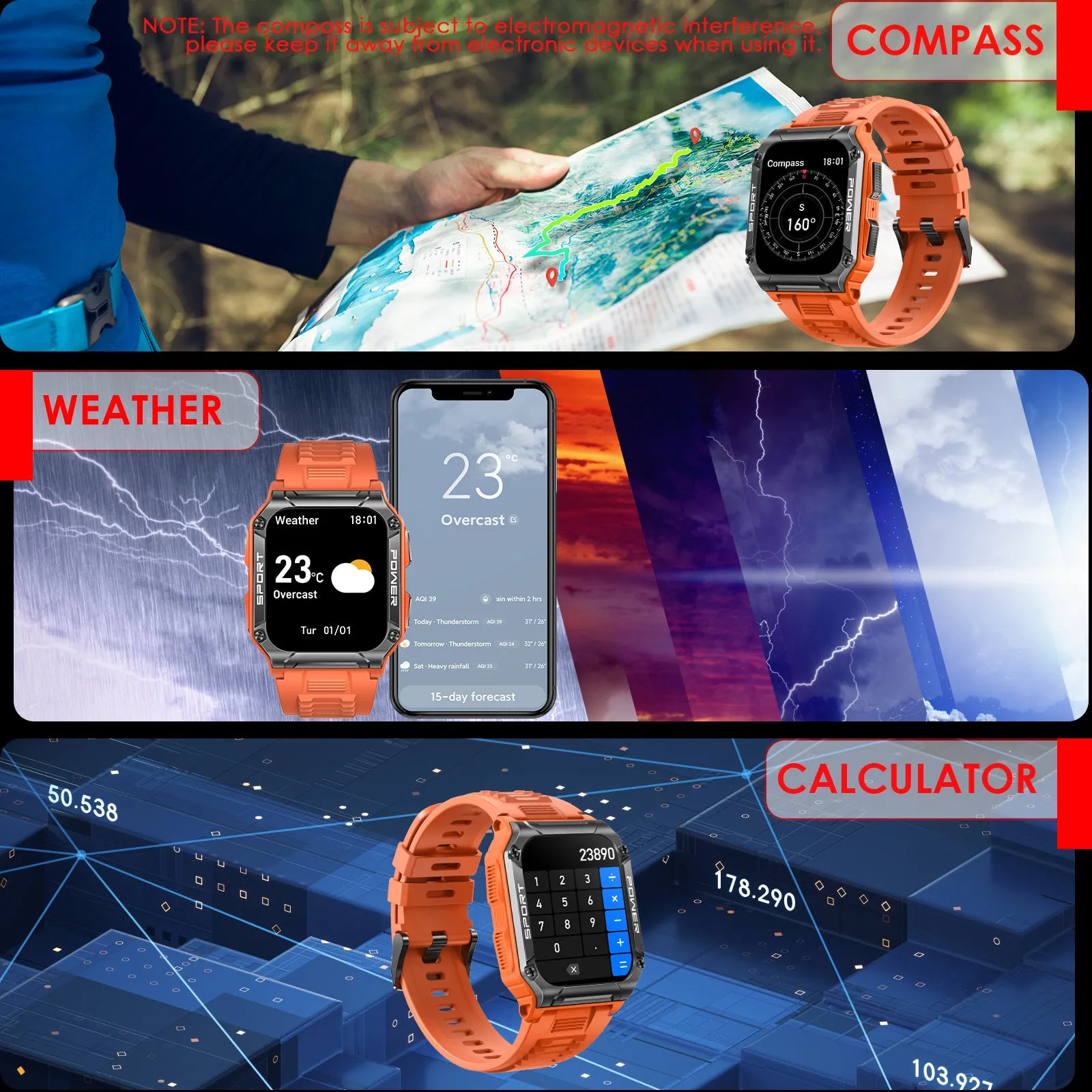 Military Smart Watch for Men 1.95'' Smart Watch (Answer/Make Calls) with Compass Heart Rate Sleep Monitor 109 Sports Modes Fitness Tracker Watch Outdoor Tactical Rugged Smartwatch for iPhone Android