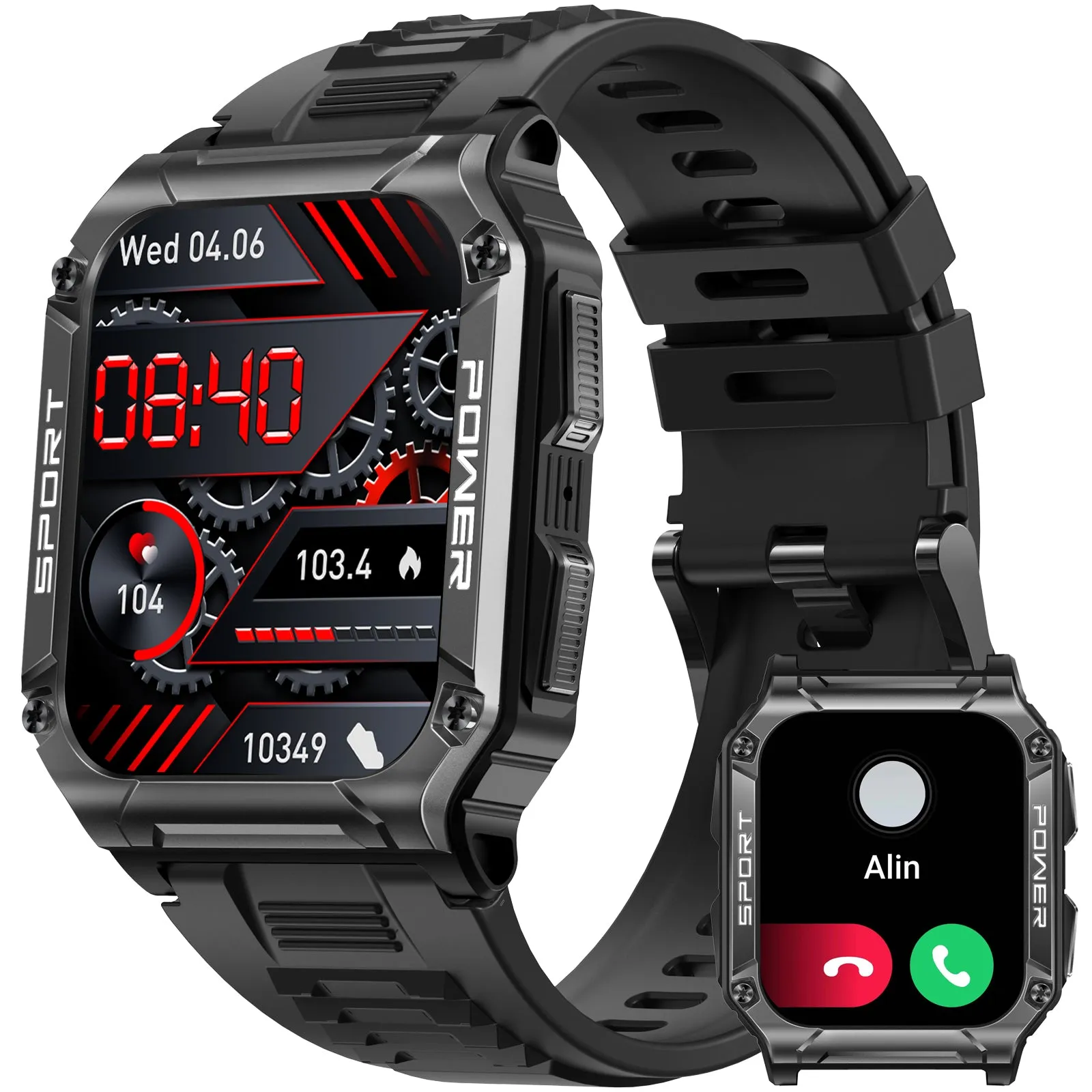 Military Smart Watch for Men 1.95'' Smart Watch (Answer/Make Calls) with Compass Heart Rate Sleep Monitor 109 Sports Modes Fitness Tracker Watch Outdoor Tactical Rugged Smartwatch for iPhone Android