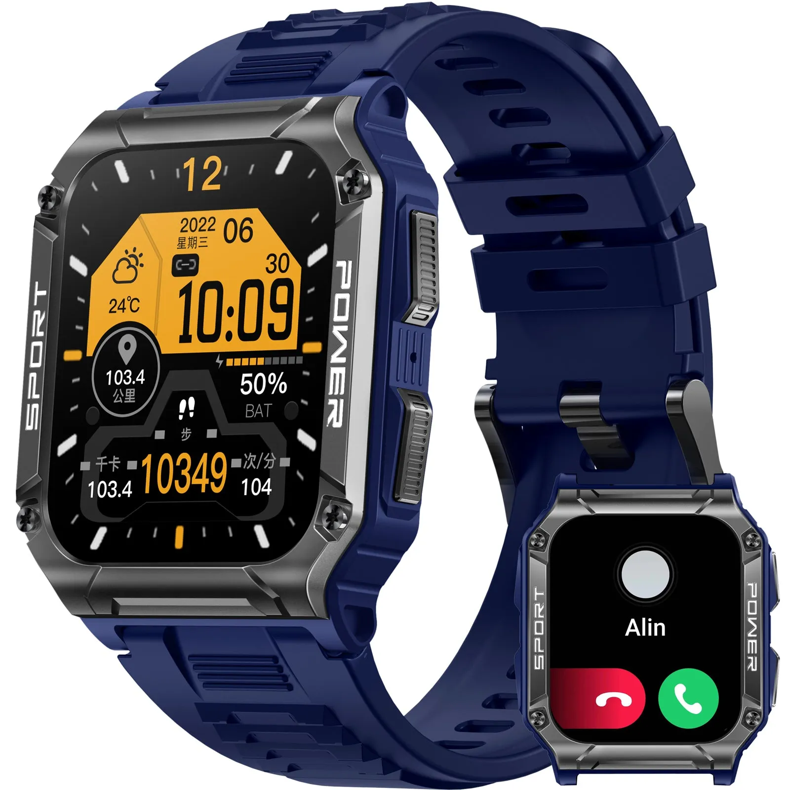 Military Smart Watch for Men 1.95'' Smart Watch (Answer/Make Calls) with Compass Heart Rate Sleep Monitor 109 Sports Modes Fitness Tracker Watch Outdoor Tactical Rugged Smartwatch for iPhone Android