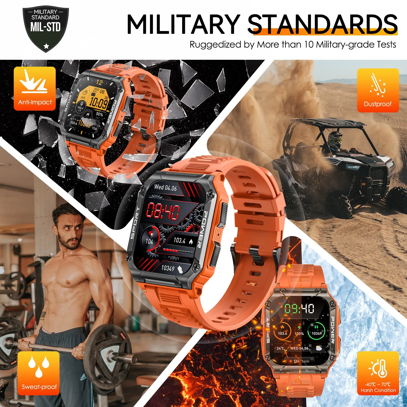 Military Smart Watch for Men 1.95'' Smart Watch (Answer/Make Calls) with Compass Heart Rate Sleep Monitor 109 Sports Modes Fitness Tracker Watch Outdoor Tactical Rugged Smartwatch for iPhone Android