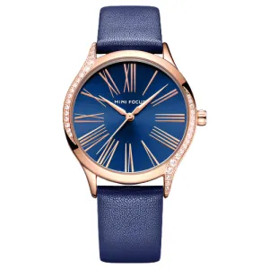 Mini Focus Blue Leather Strap Blue Dial Quartz Watch for Ladies - MF0259L-09