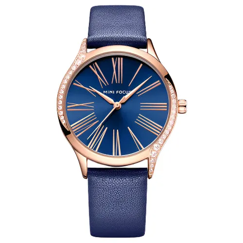 Mini Focus Blue Leather Strap Blue Dial Quartz Watch for Ladies - MF0259L-09