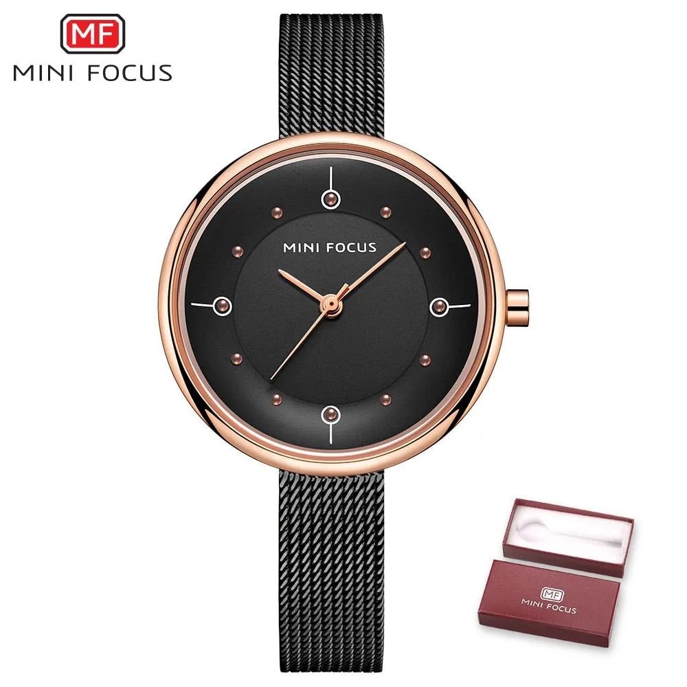 MINI FOCUS Fashion Luxury Watches Women Golden Quartz Watch Womens Rhinestone Dress Wrist Watch Female Clock Ladies Gift Wife