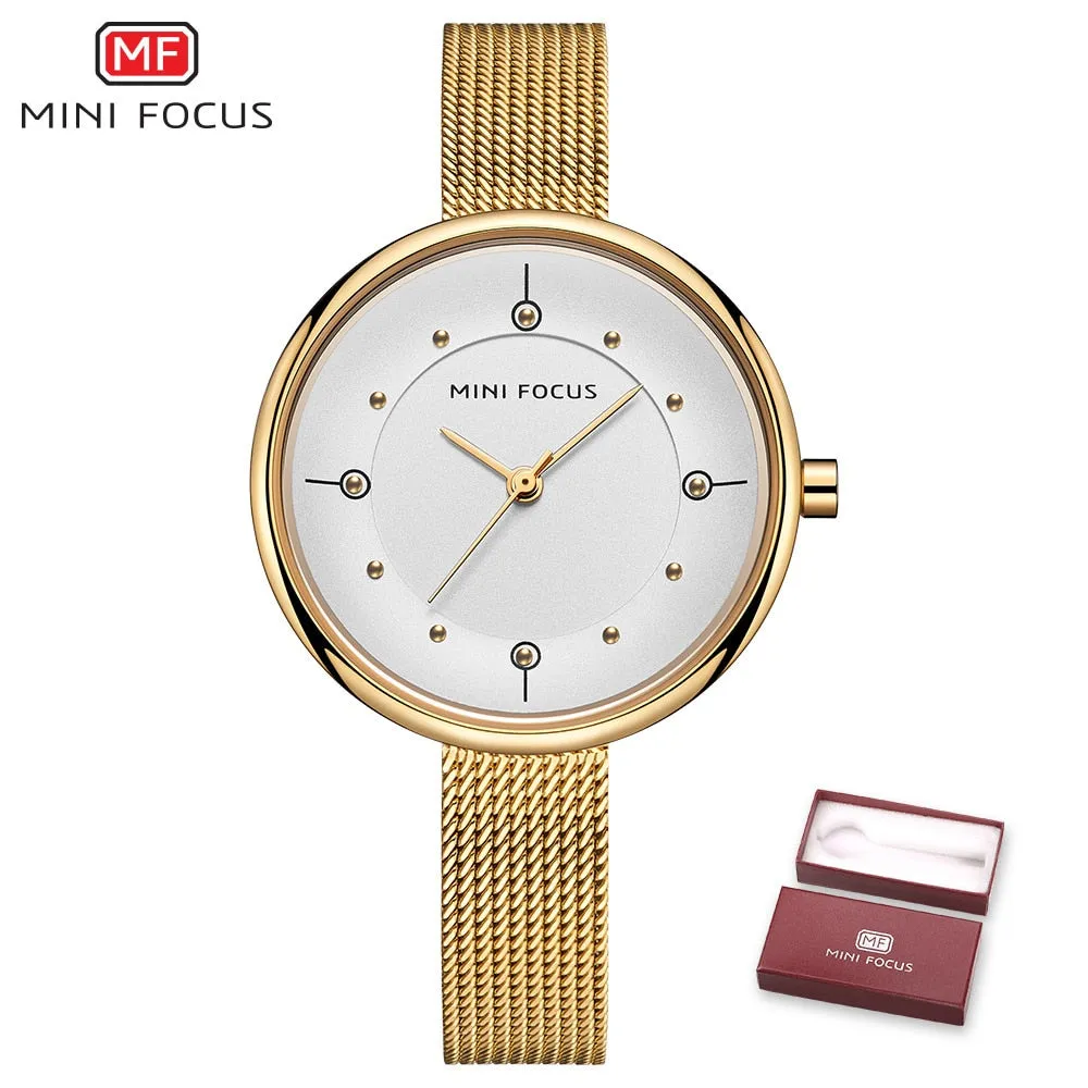 MINI FOCUS Fashion Luxury Watches Women Golden Quartz Watch Womens Rhinestone Dress Wrist Watch Female Clock Ladies Gift Wife