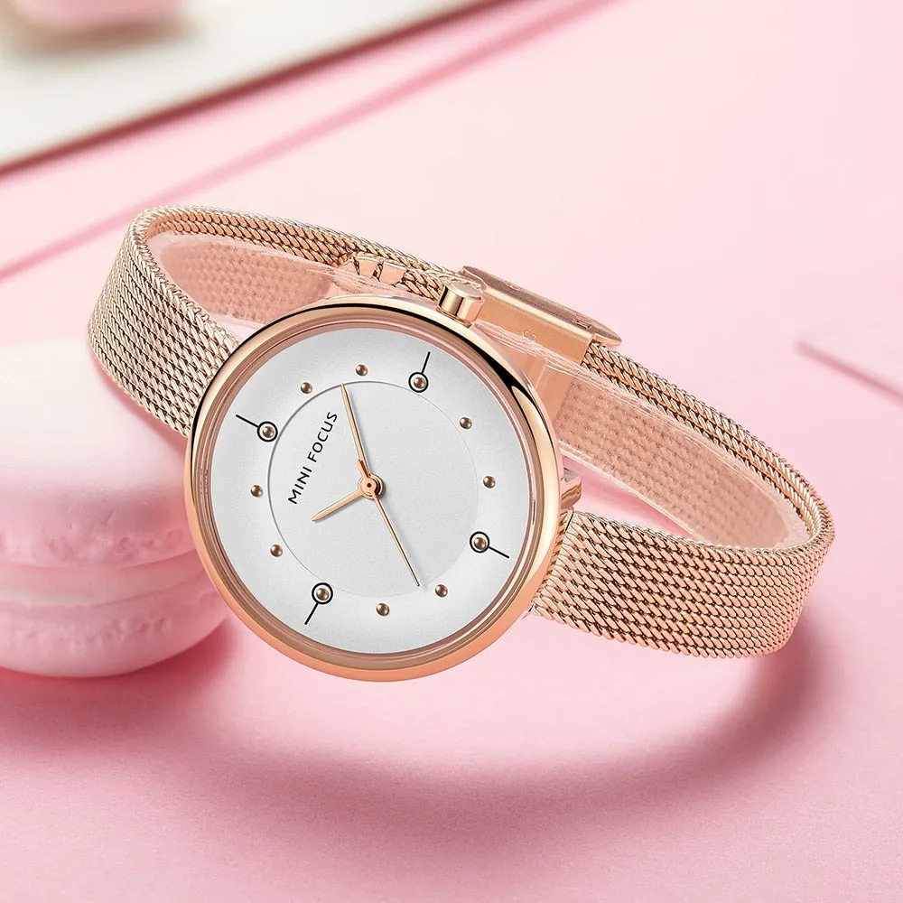 MINI FOCUS Fashion Luxury Watches Women Golden Quartz Watch Womens Rhinestone Dress Wrist Watch Female Clock Ladies Gift Wife