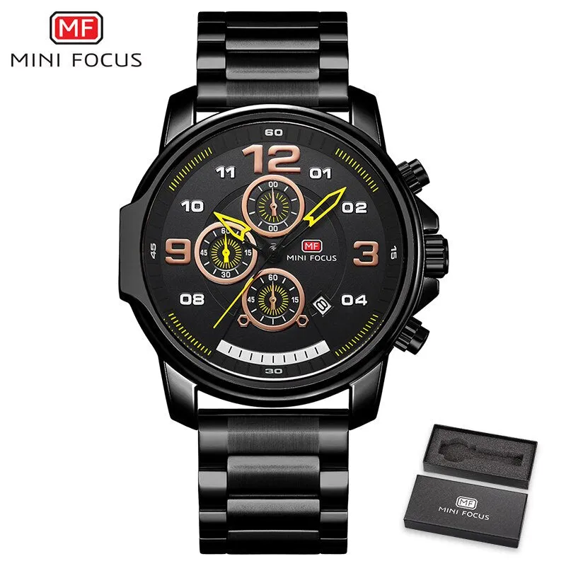 MINI FOCUS Fashion Men Watches Luxury Brand Business Silver Stainless Steel Men&#39;s Quartz Watch Chronograph Sport Wristwatch Mens