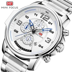 MINI FOCUS Fashion Men Watches Luxury Brand Business Silver Stainless Steel Men&#39;s Quartz Watch Chronograph Sport Wristwatch Mens