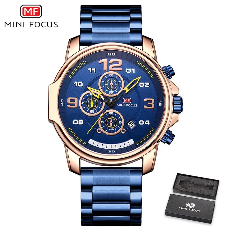 MINI FOCUS Fashion Men Watches Luxury Brand Business Silver Stainless Steel Men&#39;s Quartz Watch Chronograph Sport Wristwatch Mens