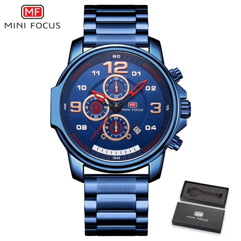 MINI FOCUS Fashion Men Watches Luxury Brand Business Silver Stainless Steel Men&#39;s Quartz Watch Chronograph Sport Wristwatch Mens