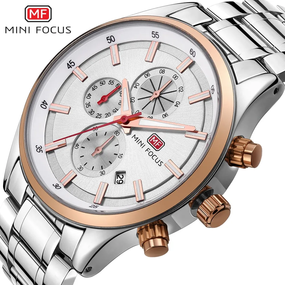 MINI FOCUS Fashion Mens Watches Business Quartz Male Watch Stainless Steell Date Display Men Wristwatches Relogio Masculino