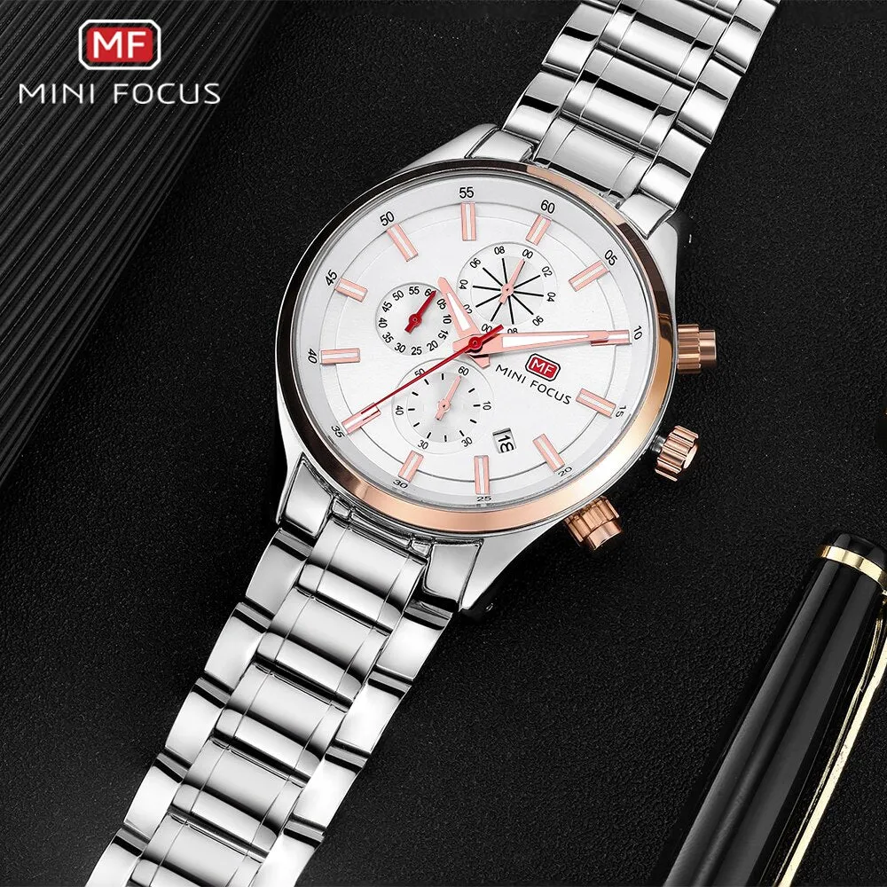 MINI FOCUS Fashion Mens Watches Business Quartz Male Watch Stainless Steell Date Display Men Wristwatches Relogio Masculino