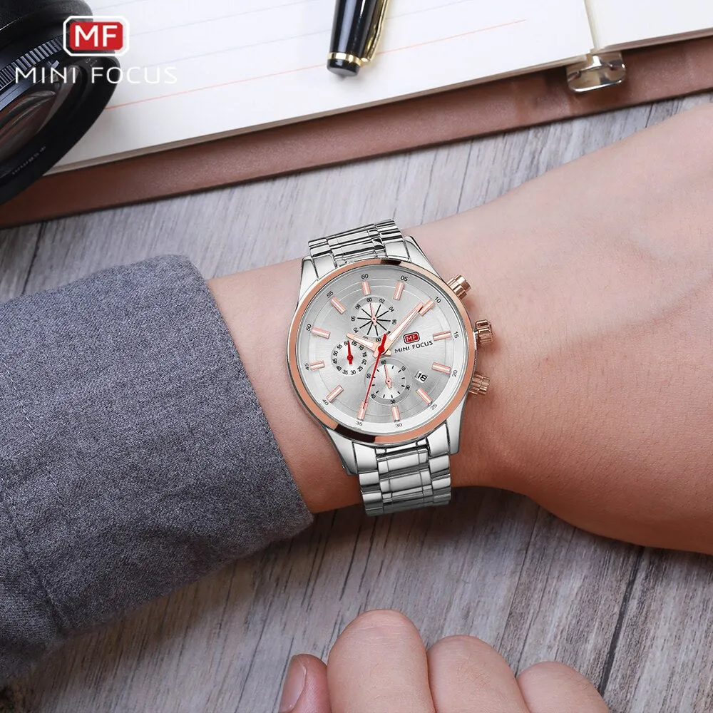 MINI FOCUS Fashion Mens Watches Business Quartz Male Watch Stainless Steell Date Display Men Wristwatches Relogio Masculino