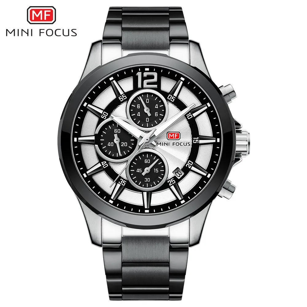 MINI FOCUS Fashion Mens Watches Top Brand Luxury Quartz Wristwatch Steel Strap Multifunction Chronograph Sports Watch Men Clock