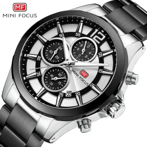 MINI FOCUS Fashion Mens Watches Top Brand Luxury Quartz Wristwatch Steel Strap Multifunction Chronograph Sports Watch Men Clock