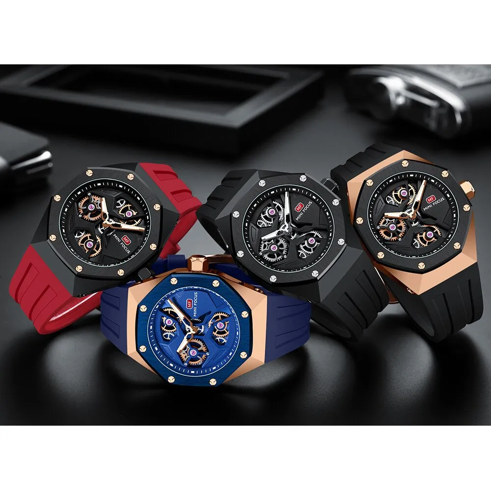 MINI FOCUS Fashion Watch Sports Waterproof Date Analog Quartz Rotating Wheels Male Watches Business Men&#39;s Sport Wristwatch