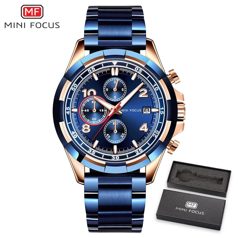 MINI FOCUS Men Watch Date Week Sport Mens Watches Chronograph Top Brand Luxury Waterproof Stainless Quartz Male Business Clock