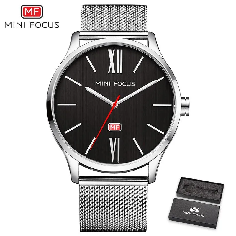 MINI FOCUS Men Watch Top Brand Luxury Quartz Wrist Watches Casual Fashion Blue Stainless Steel Mesh Belt Clock Reloges Hombre