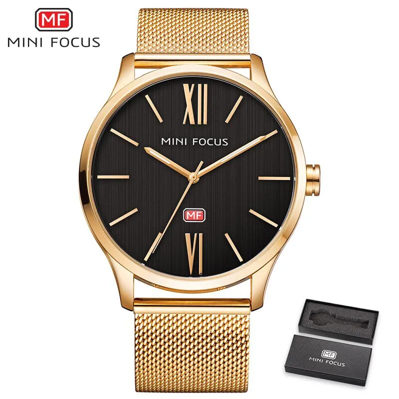 MINI FOCUS Men Watch Top Brand Luxury Quartz Wrist Watches Casual Fashion Blue Stainless Steel Mesh Belt Clock Reloges Hombre