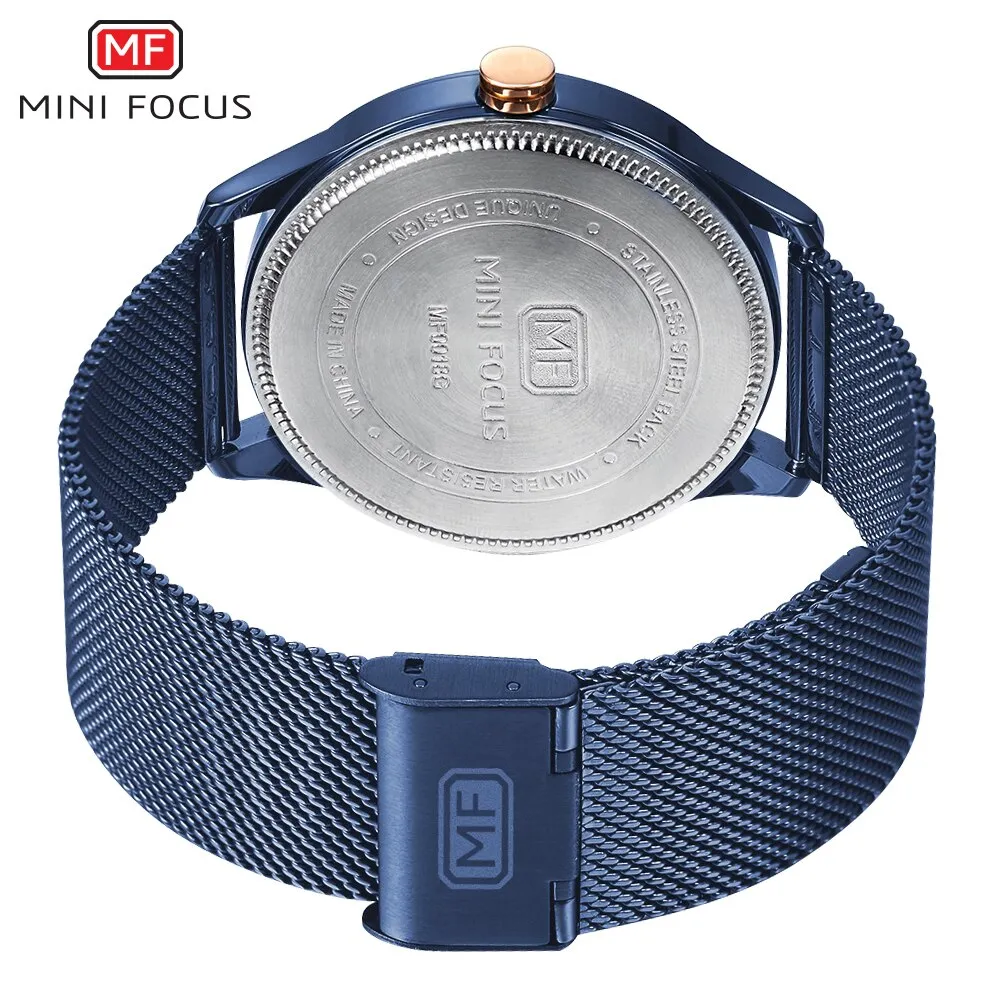 MINI FOCUS Men Watch Top Brand Luxury Quartz Wrist Watches Casual Fashion Blue Stainless Steel Mesh Belt Clock Reloges Hombre